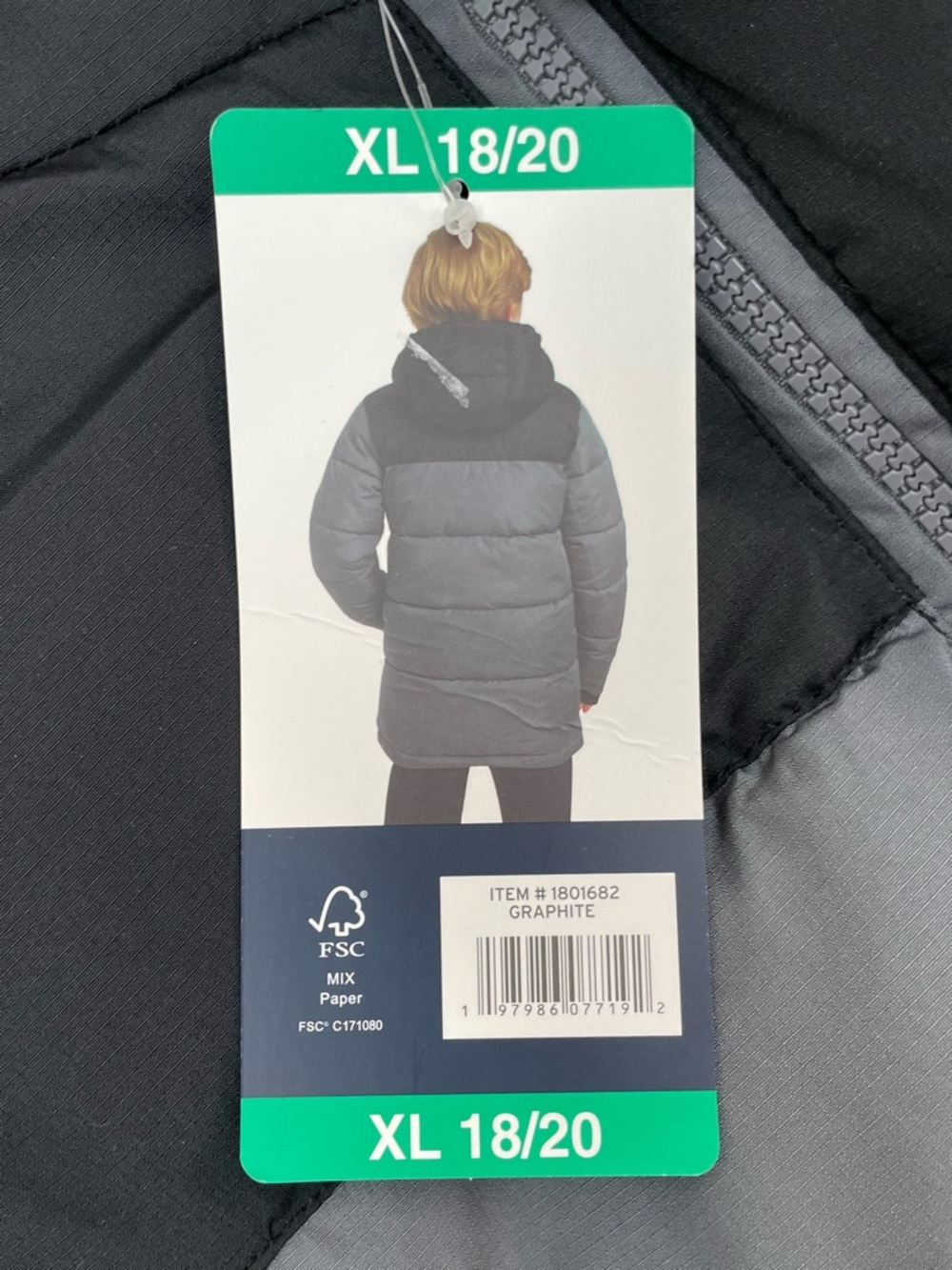 Lands' End YOUTH PARKA Hooded Puffer Jacket in Gray Black Youth size XL (18/20) - Picture 9 of 12